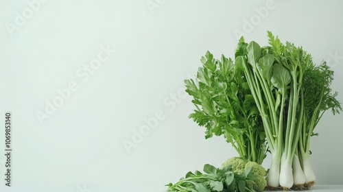 Green vegetable display on a clean background, focusing on freshness and nutrition