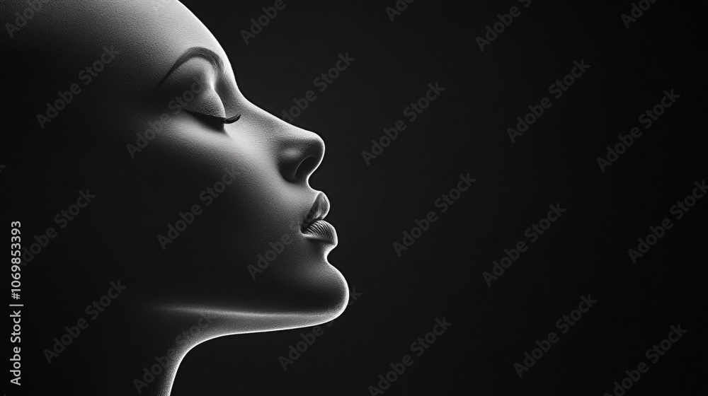 Profile of a serene face sculpture in dramatic lighting, AI Profile of a serene face sculpture in dramatic lighting, AI