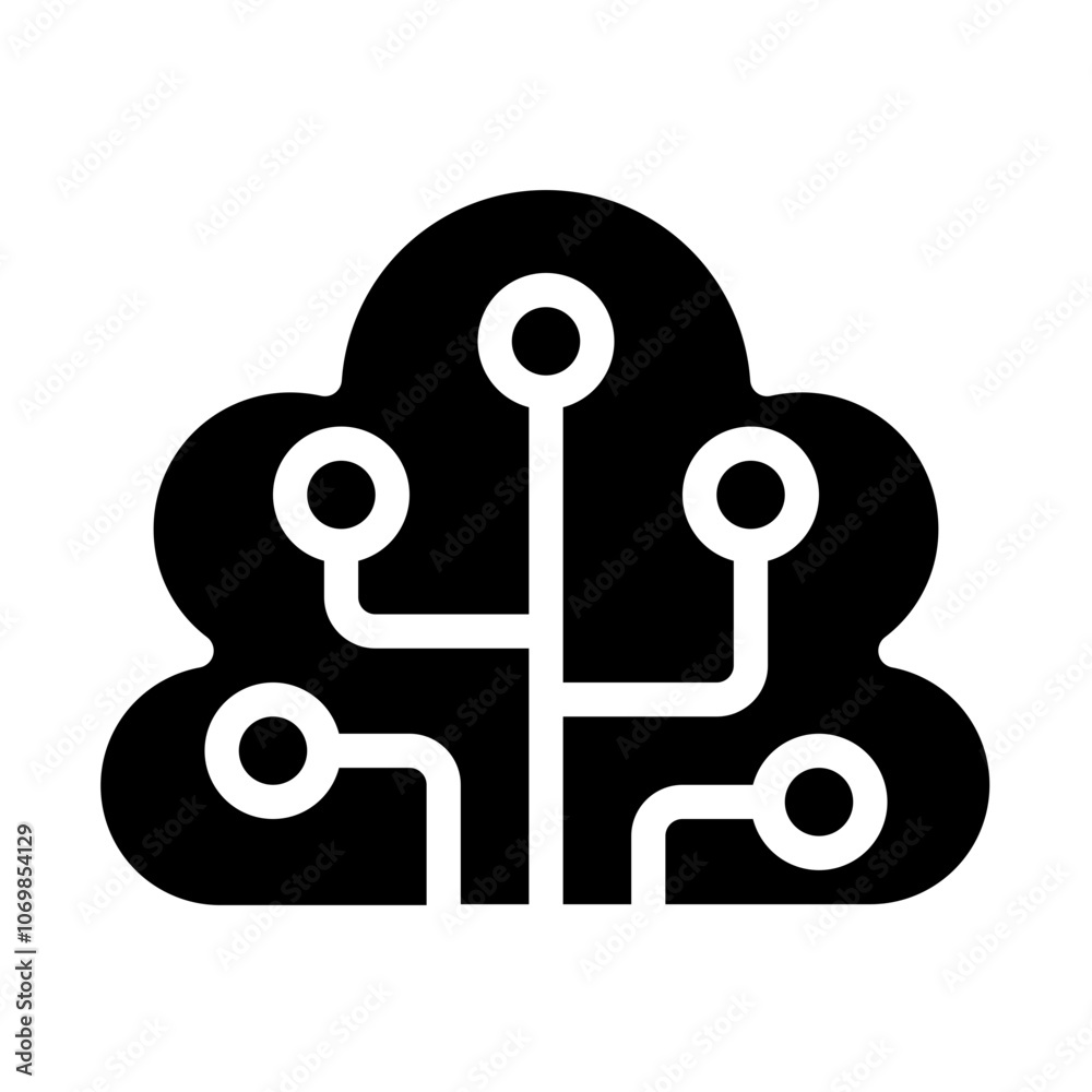 Cloud with Circuitry Solid Icon