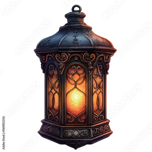 Vintage lantern isolated on white background. 3d render illustration.