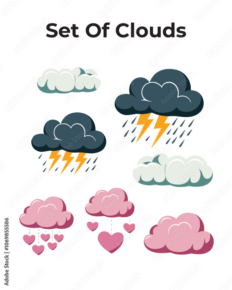 A Set of Cartoon Clouds for Clear Blue Sky Designs. A Set of Cartoon Clouds for Clear Blue Sky Designs.