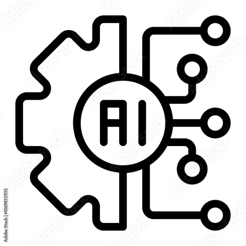 Gear with AI Line Icon