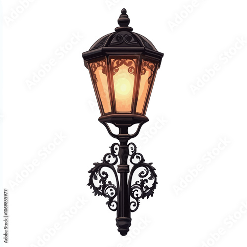 Vintage street lamp isolated on white background. 3D rendering. 