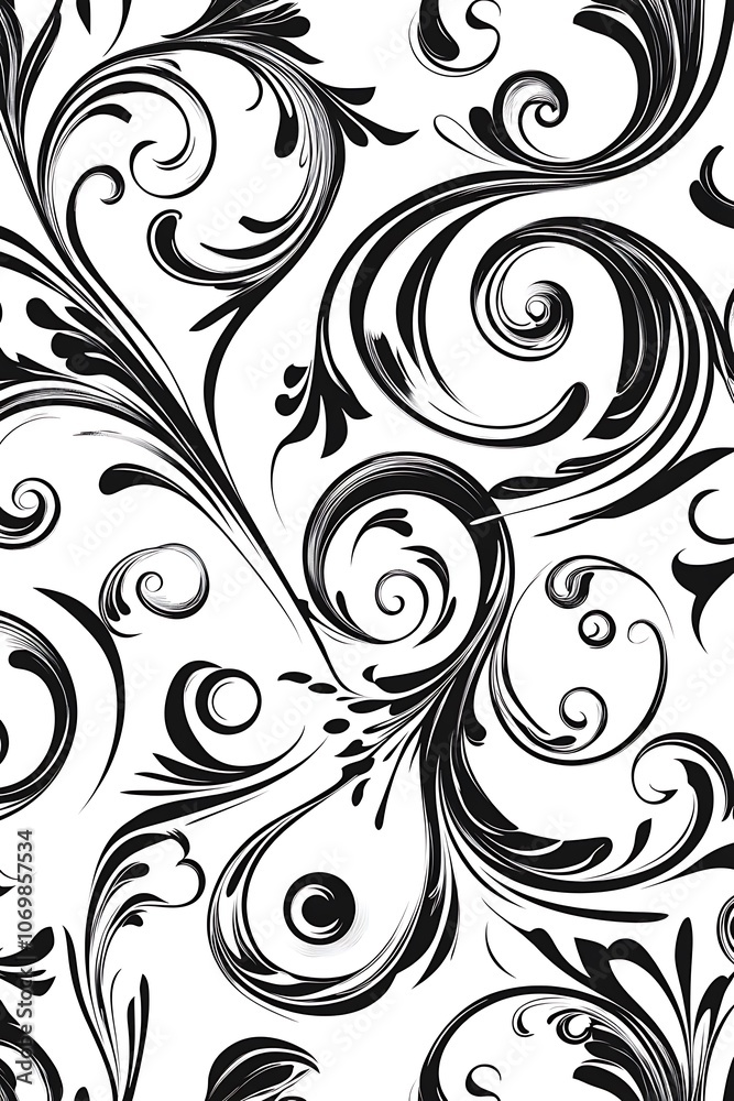 Abstract Black and White Floral Swirls Pattern Abstract Black and White Floral Swirls Pattern