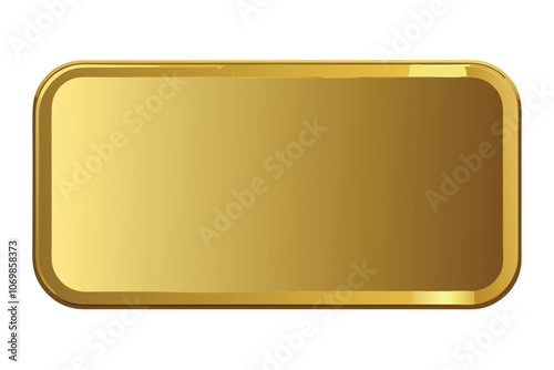 Rectangular Gold Metal Plate - Polished, Reflective Finish with Rounded Edges, Ideal for Branding, Isolated on white background.