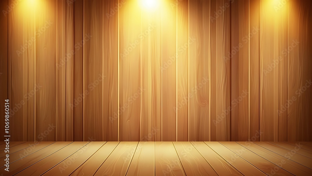 Wooden Plank Floor and Wall with Golden Lighting Wooden Plank Floor and Wall with Golden Lighting