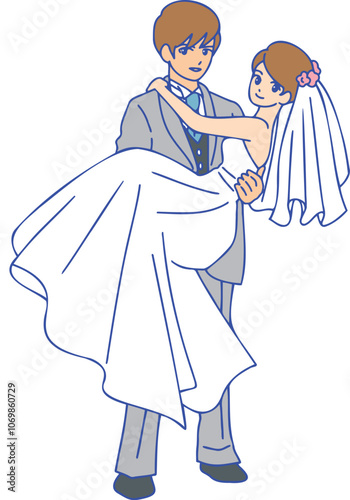 お姫様抱っこする新郎新婦　EPS