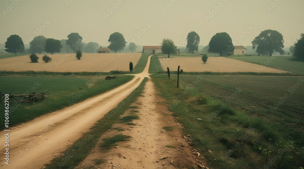 Fototapeta premium Village Outskirts: A Quiet Rural View