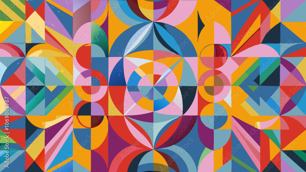 Vibrant Geometric Mosaic Art with Bold Colors