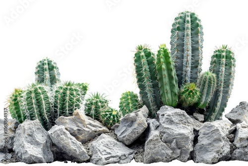 Cactus plants growing on rocks. AI generative. . photo