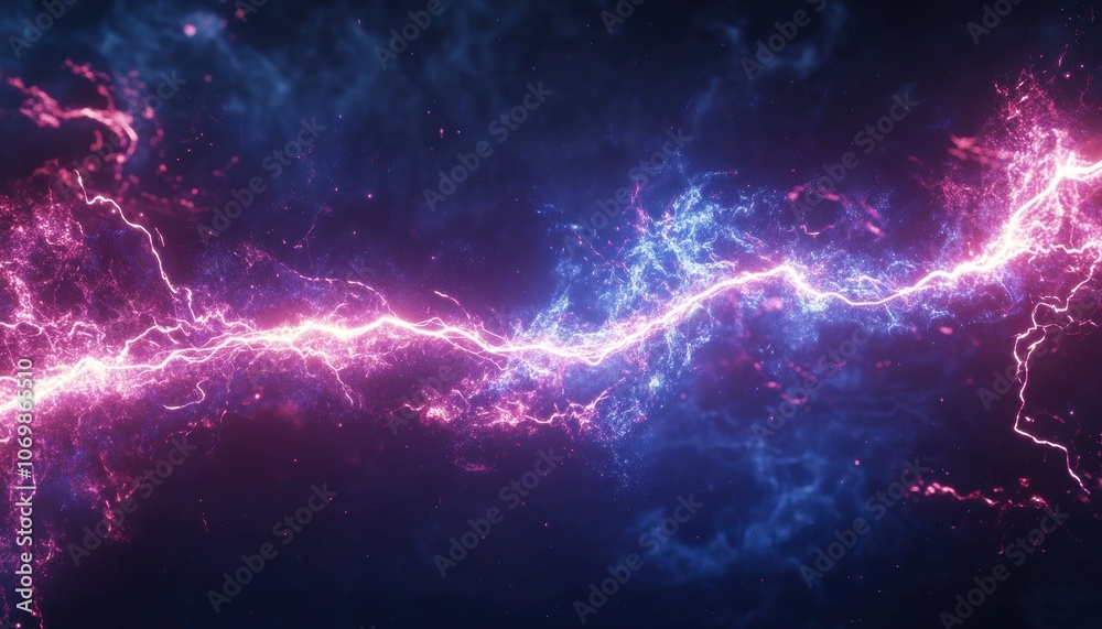 Abstract Digital Art with a White Lightning Bolt Through Pink and Blue Nebulae Abstract Digital Art with a White Lightning Bolt Through Pink and Blue Nebulae
