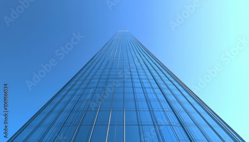 Low Angle View of a Glass-Faced Skyscraper Against a Blue Sky