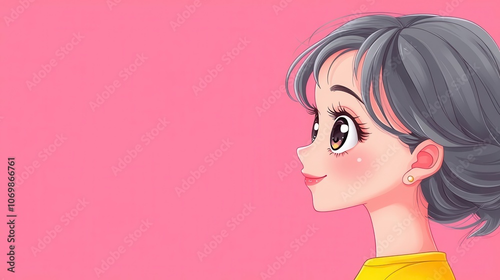 Smiling girl with big eyes kawaii theme cartoon drawing vivid colors Smiling girl with big eyes kawaii theme cartoon drawing vivid colors