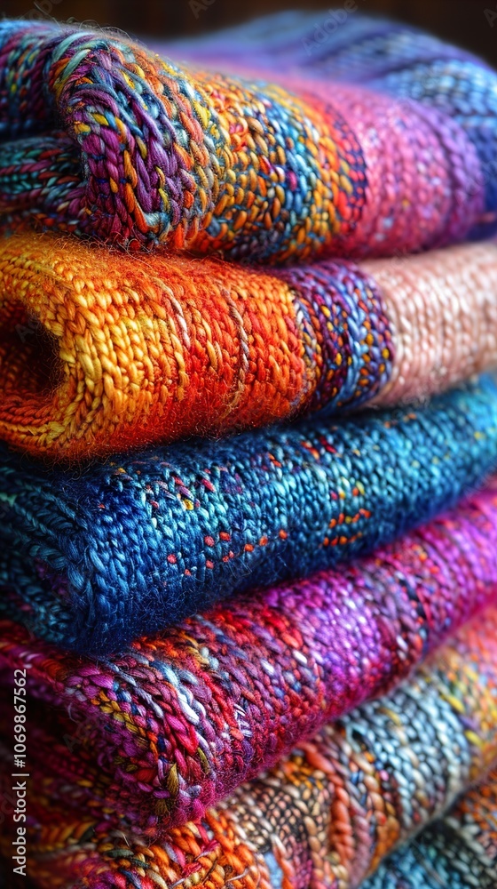 Close-up of a Stack of Colorful Knitted Fabric Close-up of a Stack of Colorful Knitted Fabric
