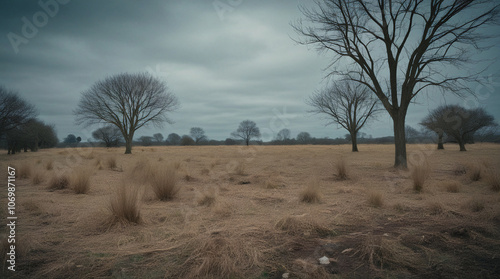 Bare Land, Pale Sky: A Countryside Scene photo