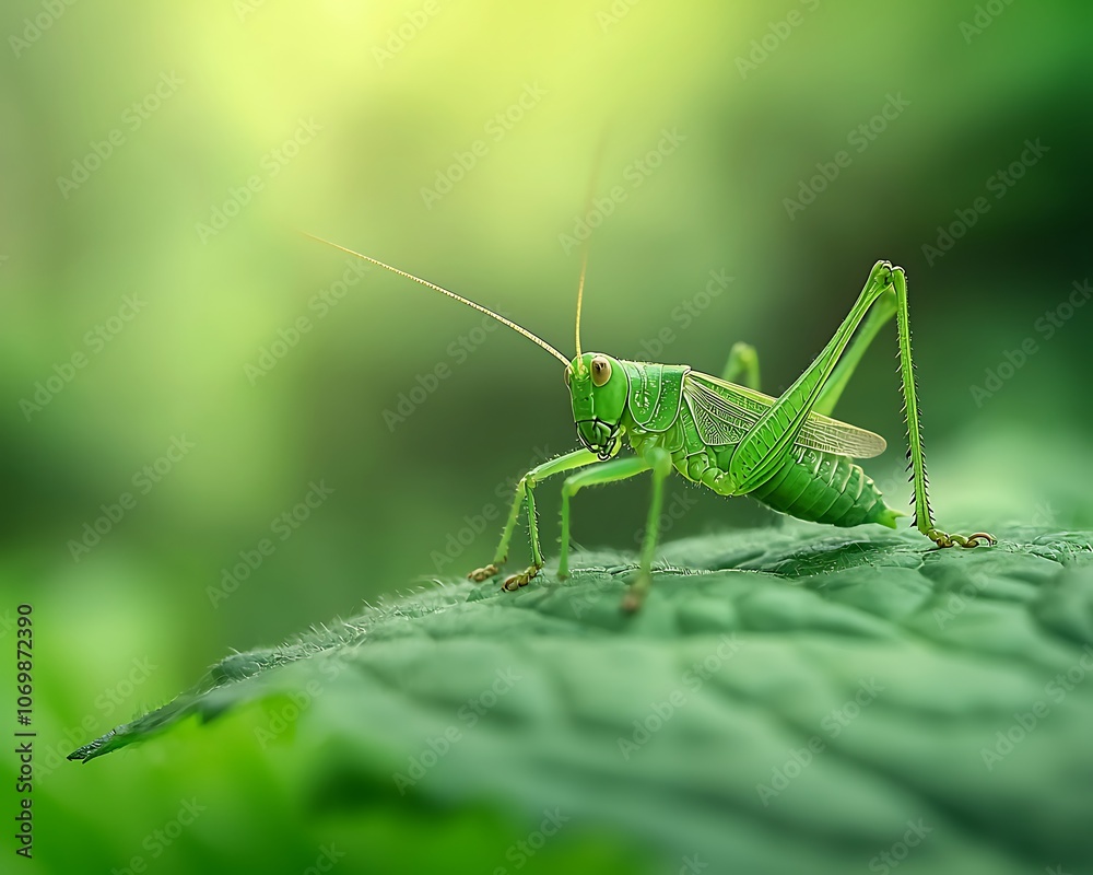 A green grasshopper is on a leaf A green grasshopper is on a leaf