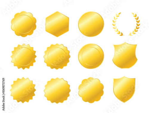 ​Gold badges of different geometric shapes