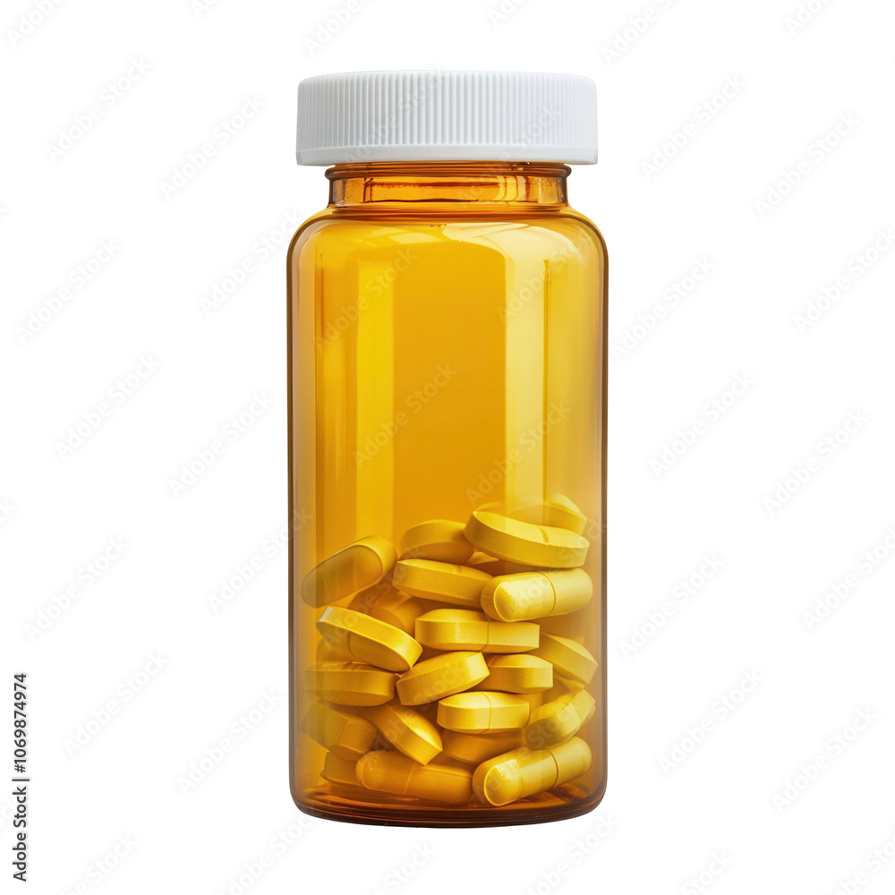 Organize your medicine cabinet by properly storing prescription pills and vitamins in clear containers, transparent background