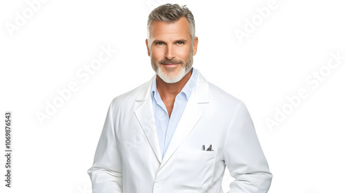 Doctor in white coat looking confident and relaxed