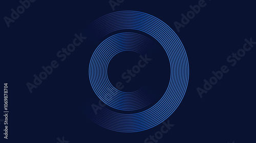 Abstract blue concentric circles on dark background, minimal digital design