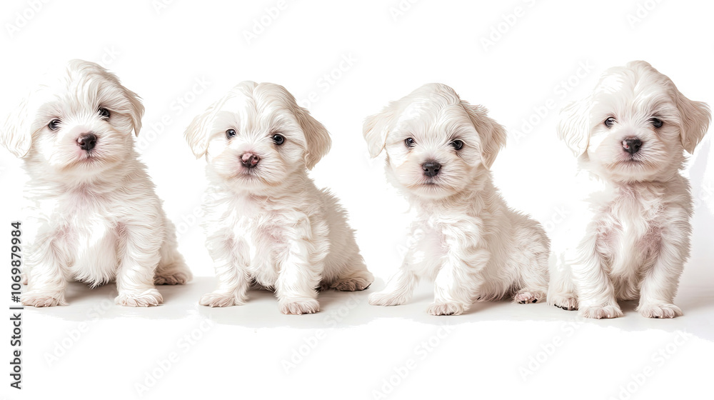 Cute White Maltese Puppies Sitting Together on a Light Surface Generative AI Cute White Maltese Puppies Sitting Together on a Light Surface Generative AI