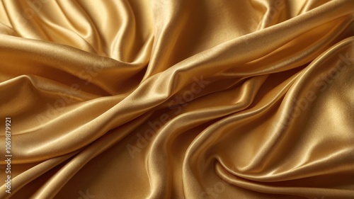 Gold Glistening Fabric Background with Wrinkles and Folds