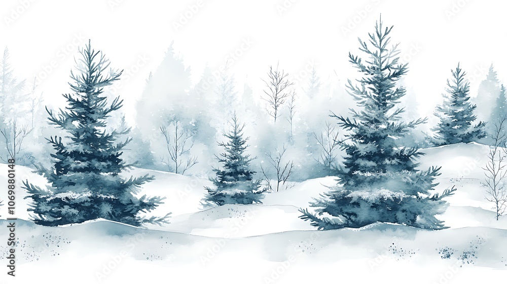 Winter seamless Christmas trees pattern watercolor natural greens whites frosty landscape continuous holiday design Winter seamless Christmas trees pattern watercolor natural greens whites frosty landscape continuous holiday design