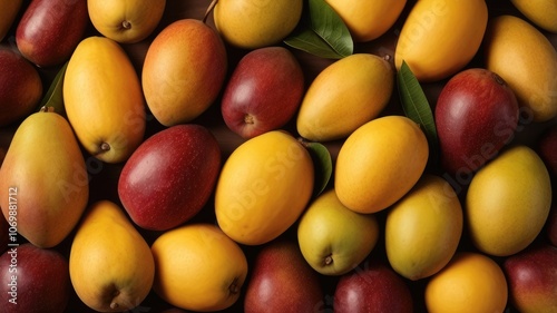 Closeup of fresh Mango top view fruit background