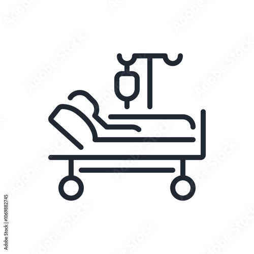 Hospital patient editable stroke outline icon isolated on white background flat vector illustration. Pixel perfect. 64 x 64.