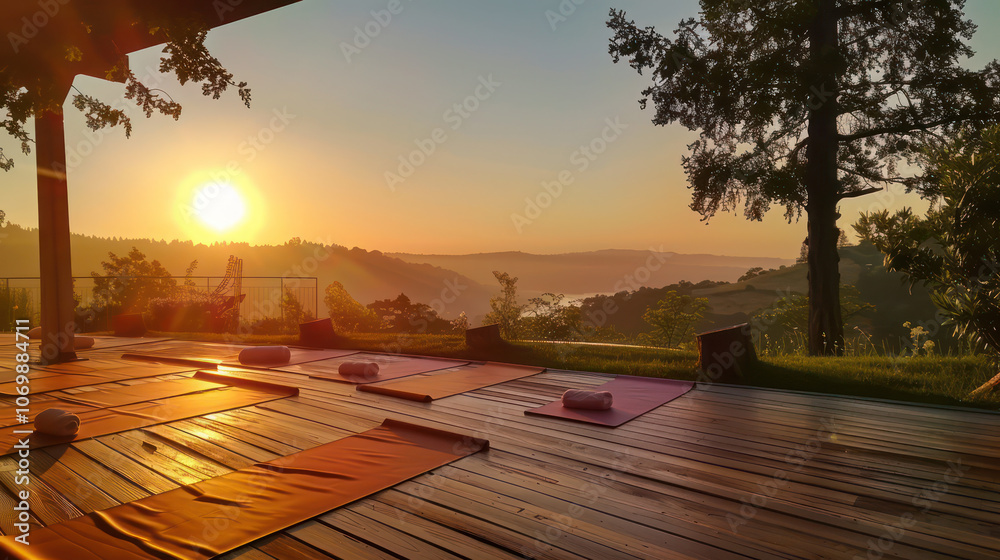 custom made wallpaper toronto digitalA serene yoga space at sunset, with mats arranged for practice