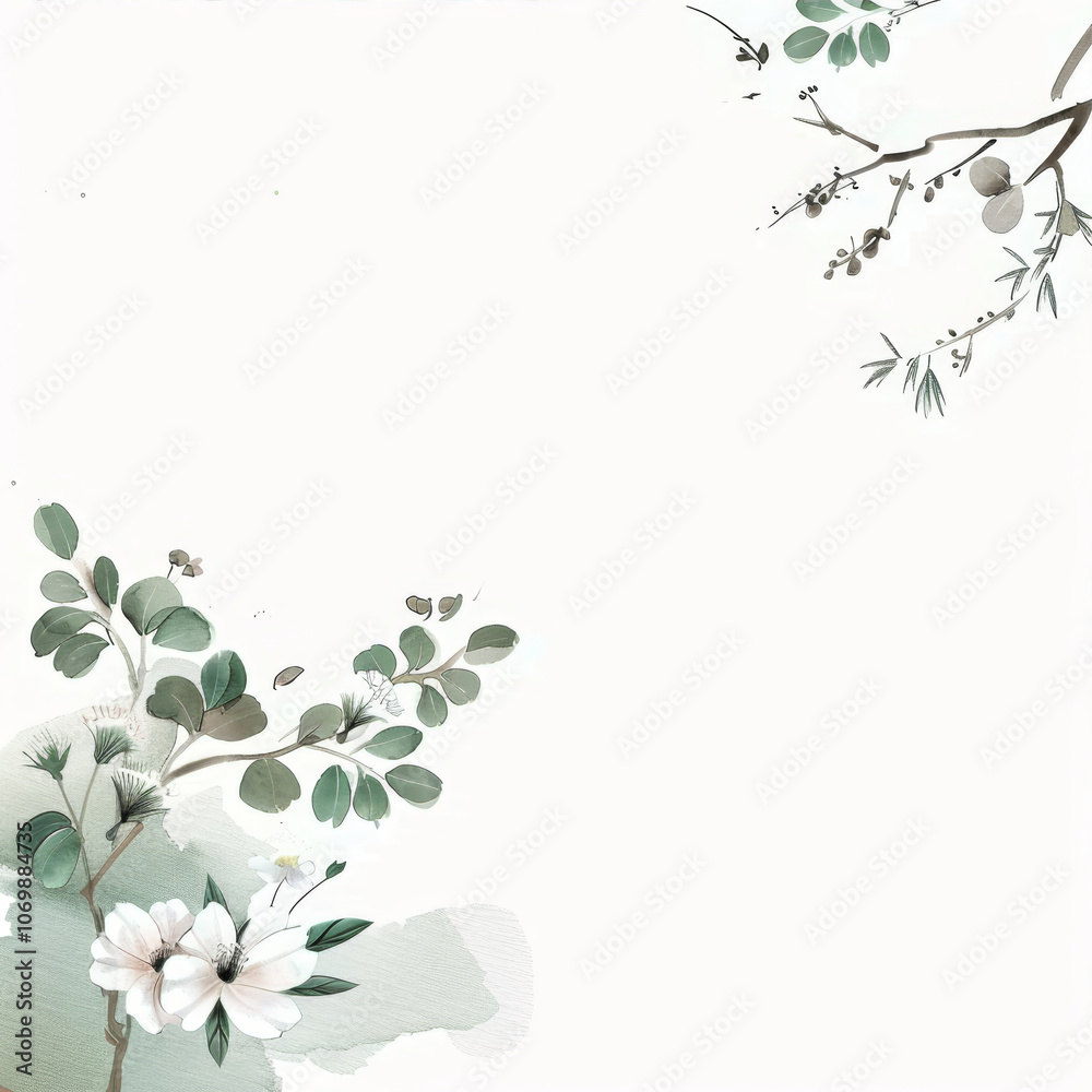 Abstract watercolor background with gold splashes, spots and leaves
Abstract watercolor background with gold splashes, spots and leaves