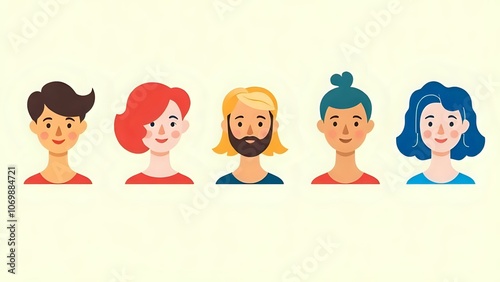 Vibrant People Icons with Unique Hairstyles on Pastel Background for Individuality and Diversity