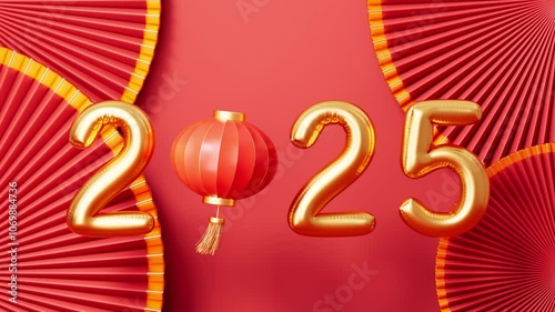 An animation of new year with Swinging Chinese Knots and Lanterns,3d rendering