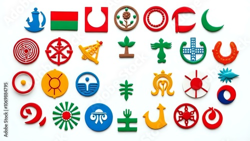 Diverse Cultural Symbols in Circular Pattern on White Background for Multicultural Representation
