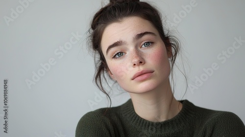 Thoughtful Young Woman with Natural Beauty