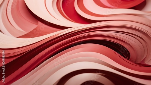 Elegant Flowing Abstract Paper Art in Shades of Red and Cream Creates a Mesmerizing Wave Pattern for Artistic Expression