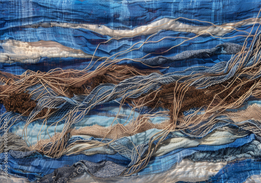 Fabric texture with embroidered waves
