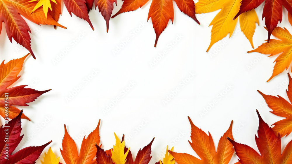 Autumn Leaves Border on White Background: Seasonal Decor for Fall-Themed Designs and Thanksgiving Invitations Autumn Leaves Border on White Background: Seasonal Decor for Fall-Themed Designs and Thanksgiving Invitations