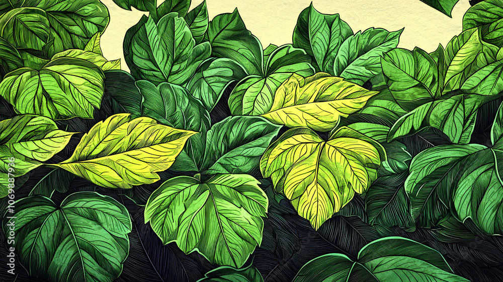 Vibrant green leaves with intricate details. Vibrant green leaves with intricate details.