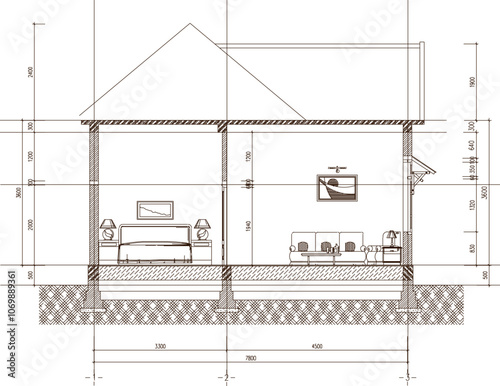 Vector sketch illustration of simple house architectural engineering drawing design