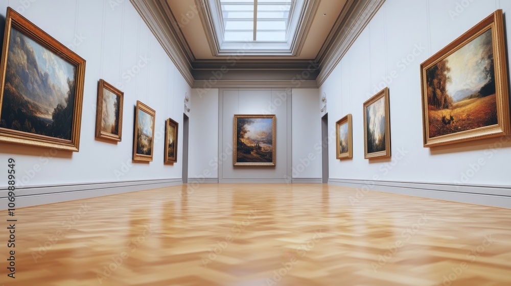 Fototapeta premium Image of a gallery, art gallery, art gallery to display the artist's paintings and artwork, show in a lighted area without people.