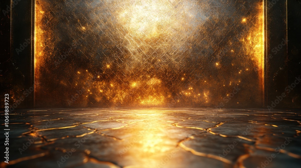 Obraz premium Elegant Abstract Islamic Background Featuring Stunning Golden Lined Tiles Perfect for Cultural or Religious Themes