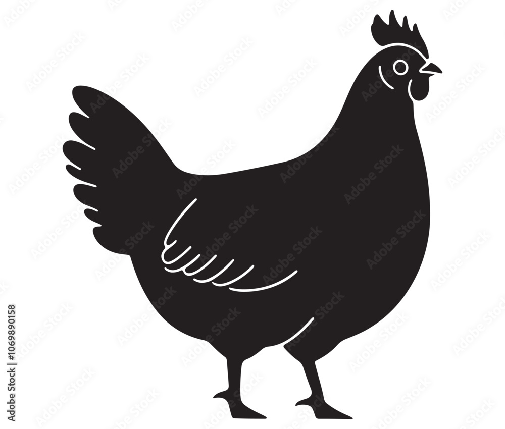 Silhouette of a chicken icon, Hen Silhouette Vector Illustration