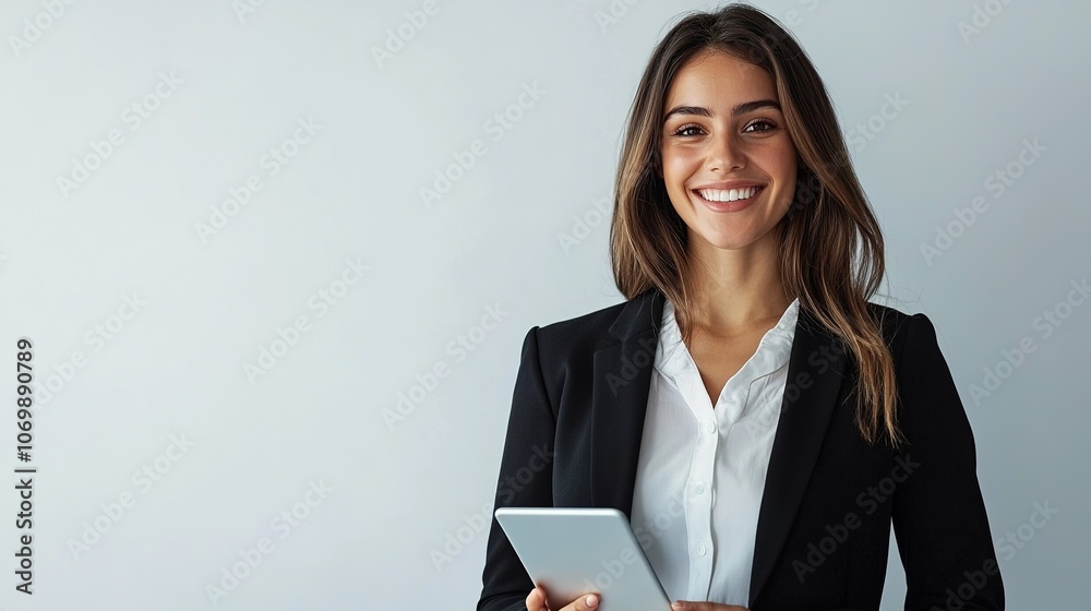 Young Professional Businesswoman Smiling with Tablet Young Professional Businesswoman Smiling with Tablet