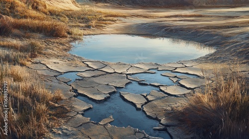 Cracked earth, dried up lake, cracked d esert photo