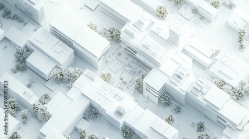 top view of modern building, 3D white blueprint, abstract architecture background concept