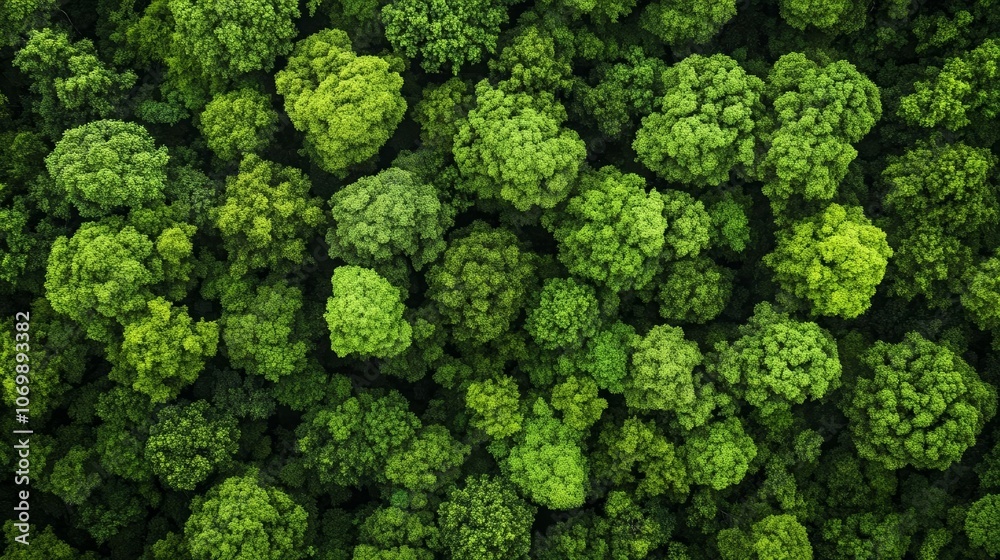 Dense canopy of vibrant green trees, aerial view, lush rainforest, natural textures, thriving ecosystem Dense canopy of vibrant green trees, aerial view, lush rainforest, natural textures, thriving ecosystem
