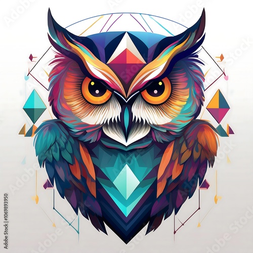 Colorful geometric owl with sharp eyes. photo