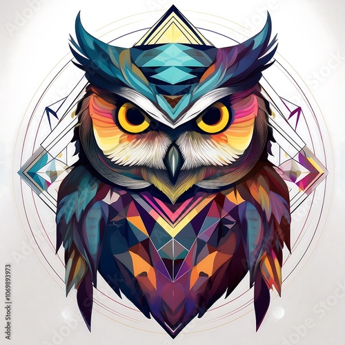 Colorful geometric owl illustration. (1) photo