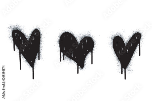 Set of graffiti hearts Signs Spray painted in black on white. Love heart drop symbol. isolated on white background. vector illustration